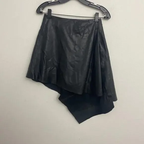Lamarque Leather Celeste Skirt Side slit draped asymmetric hem SZ 2 NWT $385msrp - Picture 5 of 9